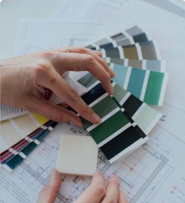Palette de couleurs et plans d'architecture d'intérieur